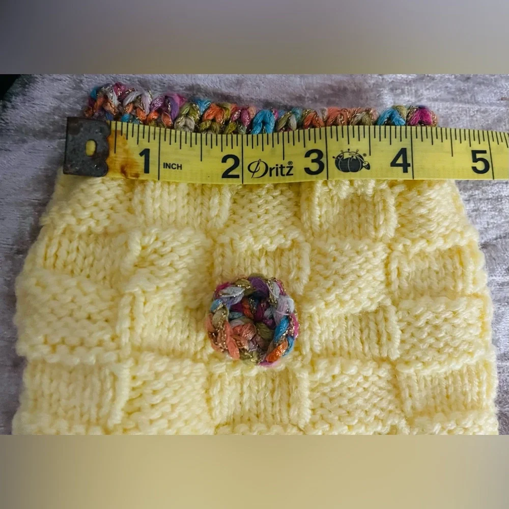 Butter Yellow Hand-Knit Dog Sweater Dress, Glitter Ruffle Collar, Small, New